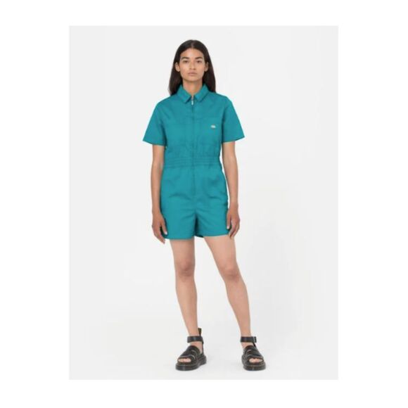 Dickies Short Sleeve Romper Vale Shortalls Teal Blue Playsuit size Small - Picture 1 of 10